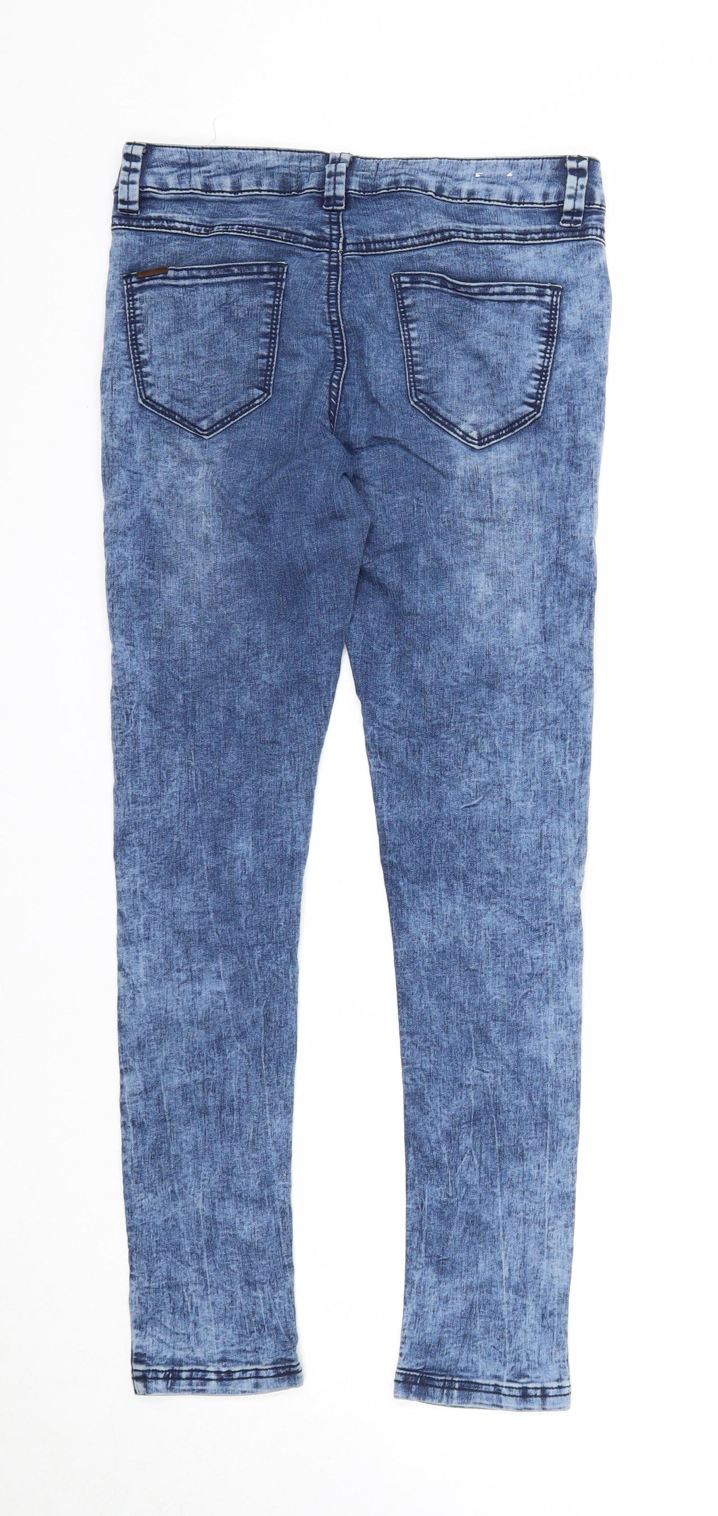 New Look Girls Blue Cotton Skinny Jeans Size 13 Years Regular Zip - Acid Wash