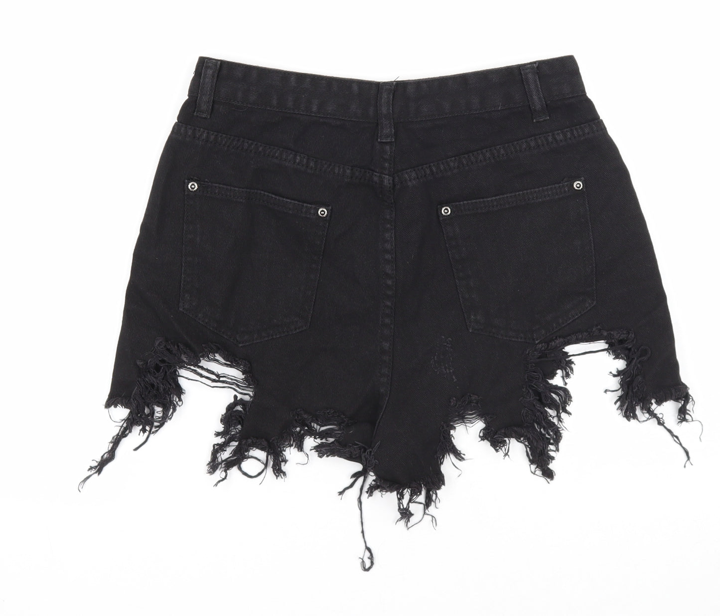 PRETTYLITTLETHING Womens Black Cotton Cut-Off Shorts Size 8 Regular Zip