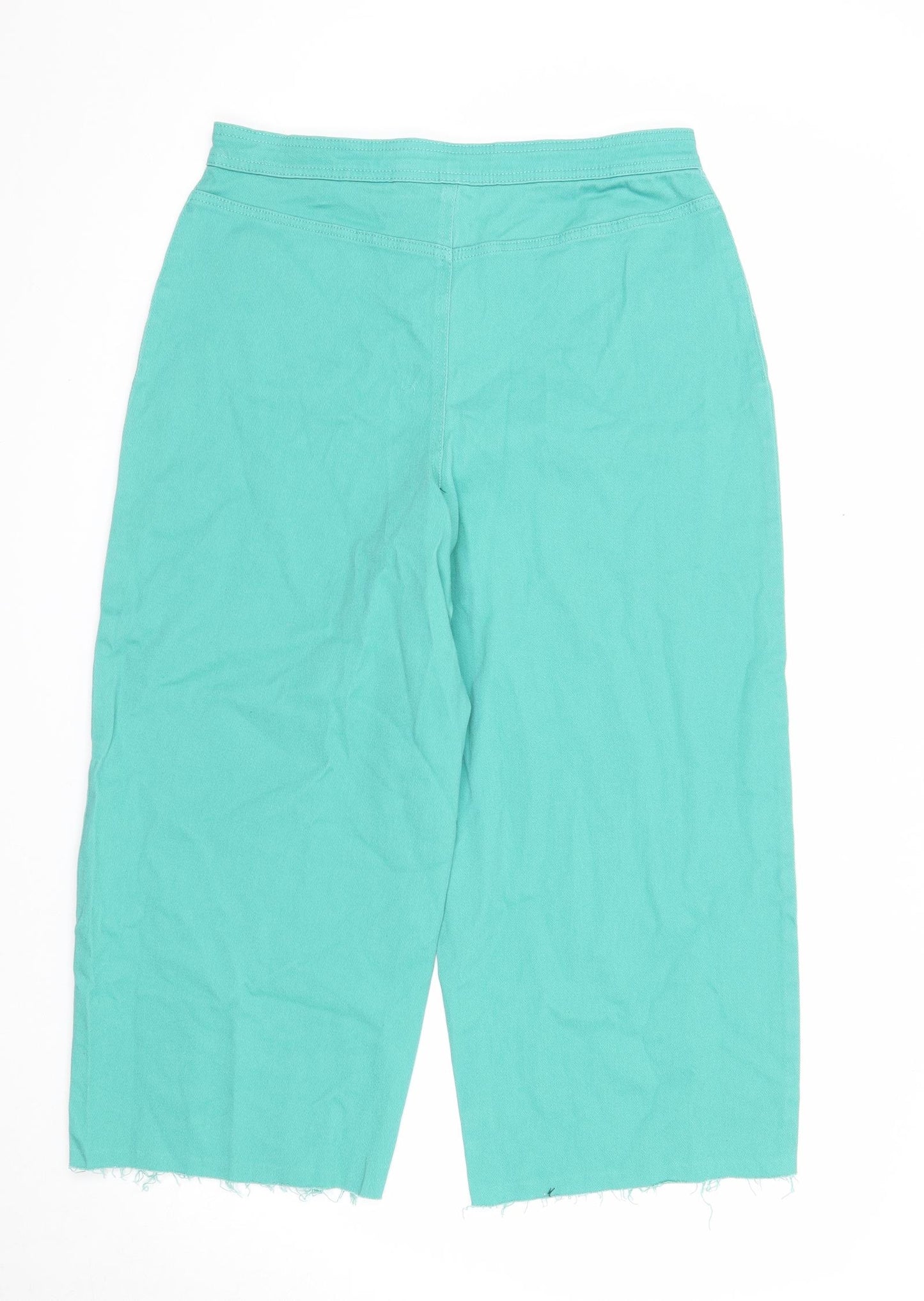 TU Womens Green Cotton Wide-Leg Jeans Size 14 Regular Zip - Distressed Hems Culottes