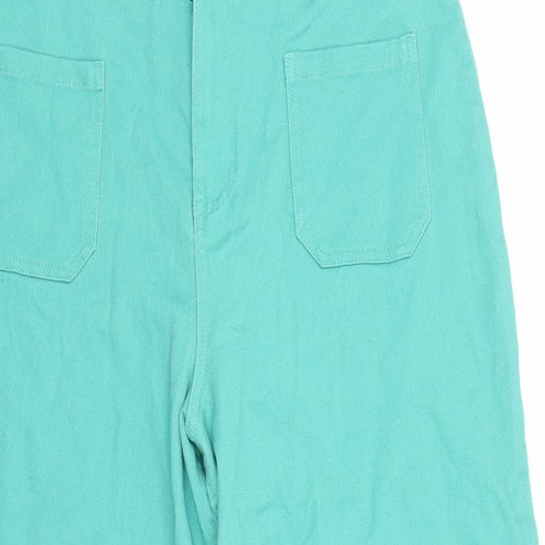 TU Womens Green Cotton Wide-Leg Jeans Size 14 Regular Zip - Distressed Hems Culottes