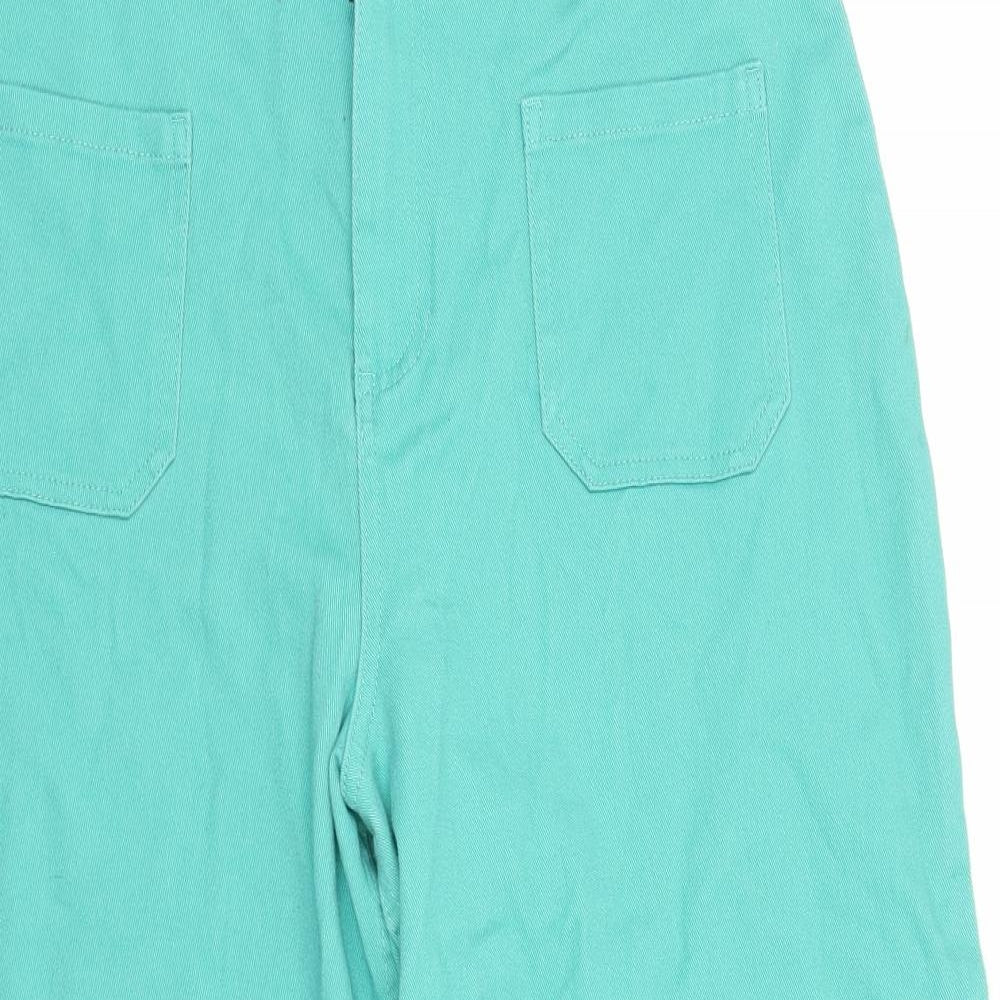TU Womens Green Cotton Wide-Leg Jeans Size 14 Regular Zip - Distressed Hems Culottes