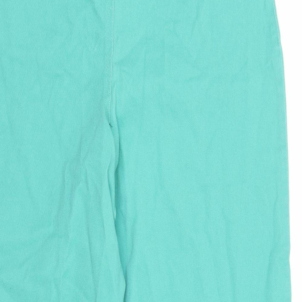 TU Womens Green Cotton Wide-Leg Jeans Size 14 Regular Zip - Distressed Hems Culottes