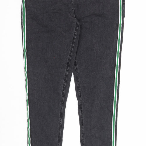 Marks and Spencer Womens Black Cotton Skinny Jeans Size 12 Regular Zip - Side Stripe Detail