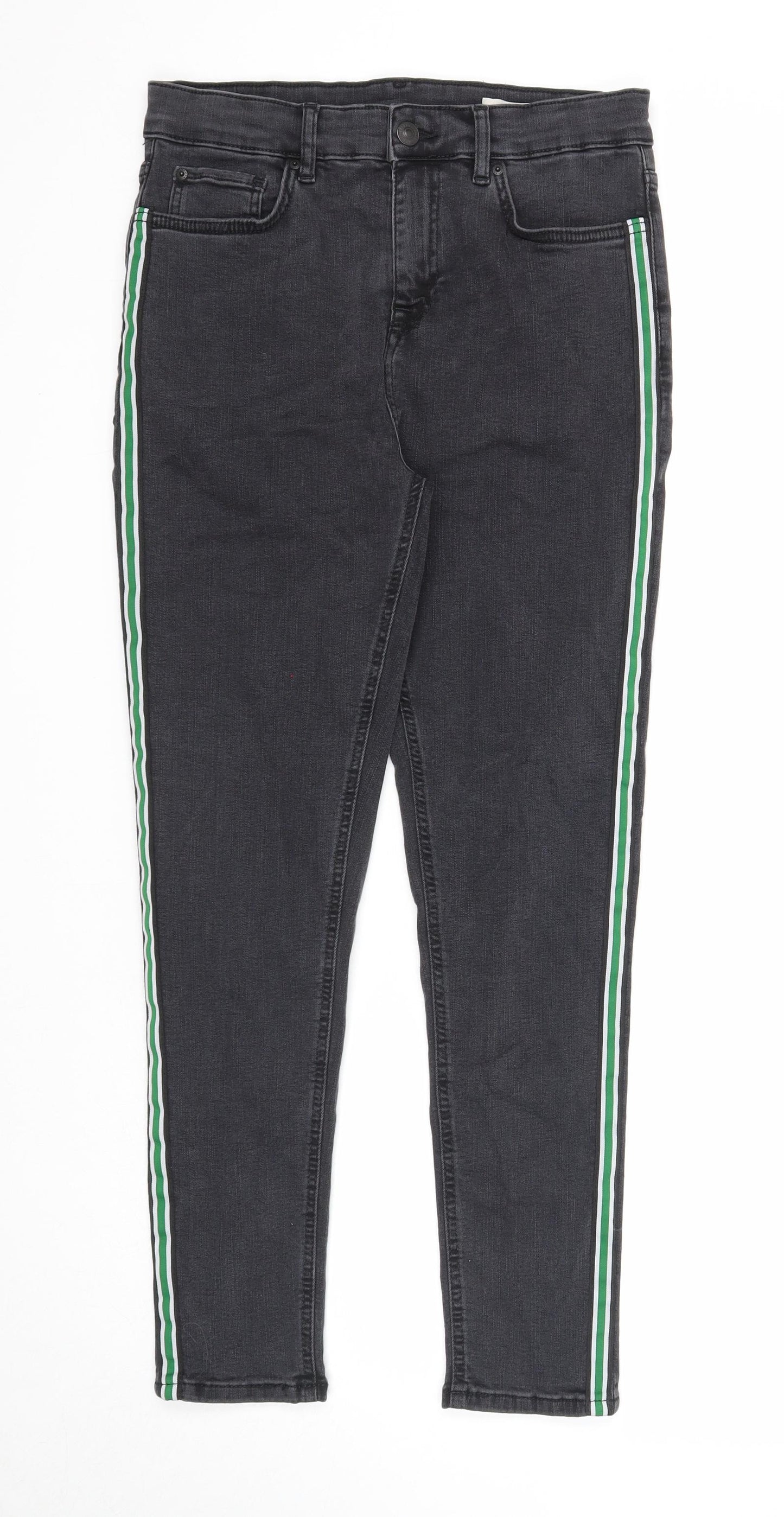 Marks and Spencer Womens Black Cotton Skinny Jeans Size 12 Regular Zip - Side Stripe Detail