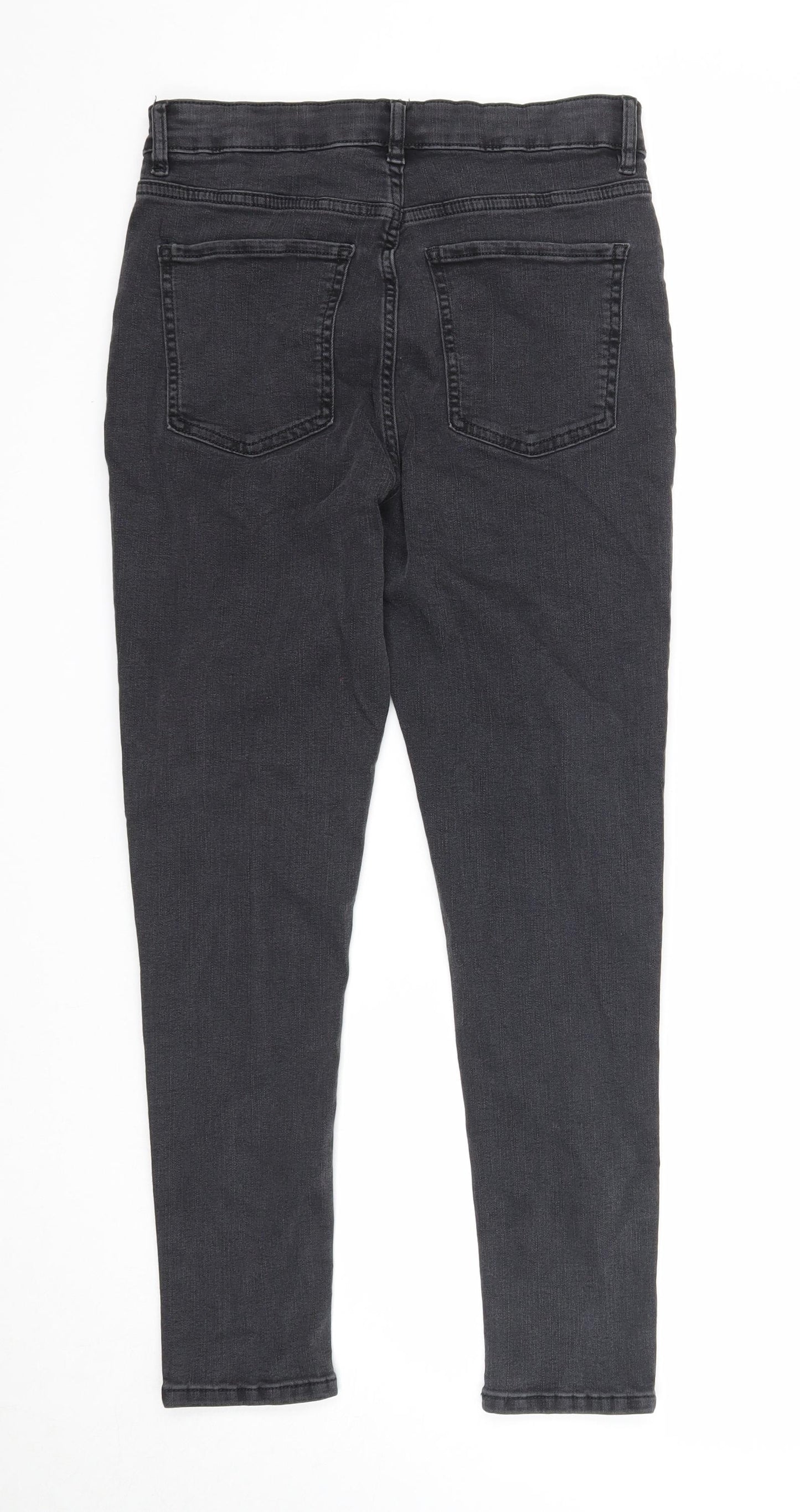 Marks and Spencer Womens Black Cotton Skinny Jeans Size 12 Regular Zip - Side Stripe Detail