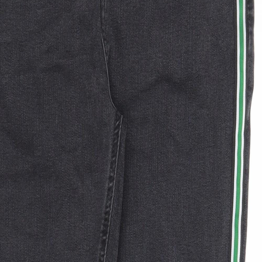Marks and Spencer Womens Black Cotton Skinny Jeans Size 12 Regular Zip - Side Stripe Detail