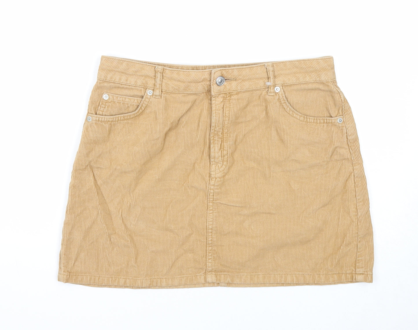 Topshop Womens Beige Cotton Mini Skirt Size 12 Zip