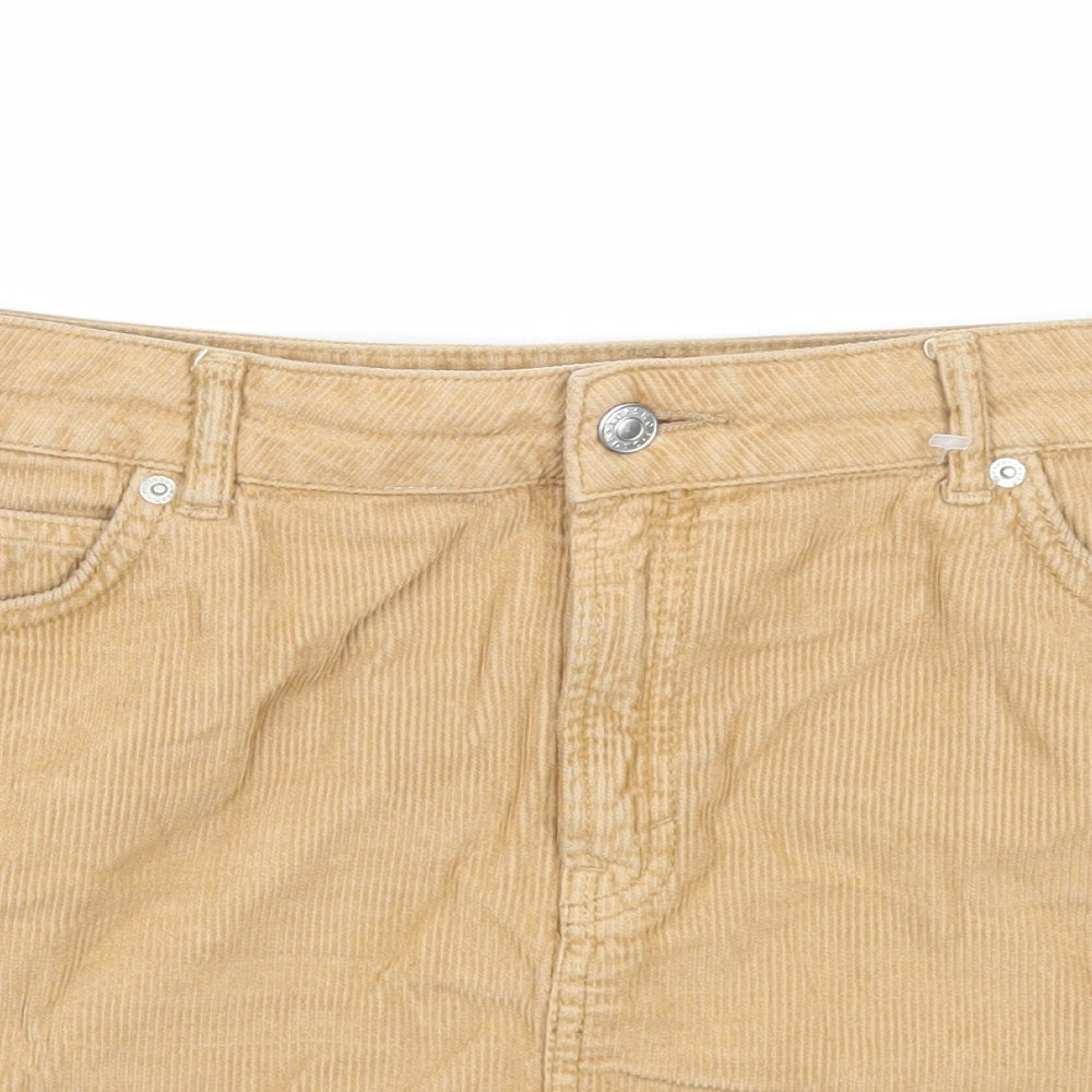 Topshop Womens Beige Cotton Mini Skirt Size 12 Zip