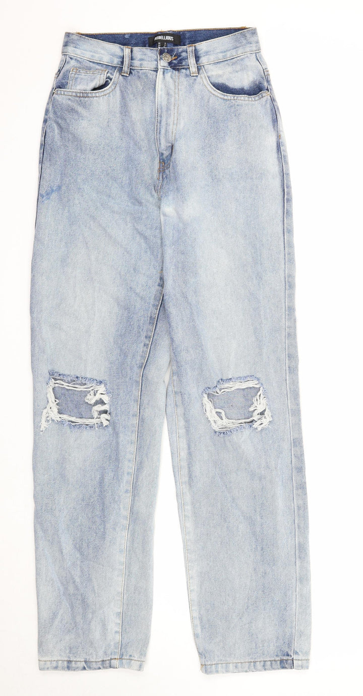 Rebellious Womens Blue Cotton Straight Jeans Size 8 Regular Zip