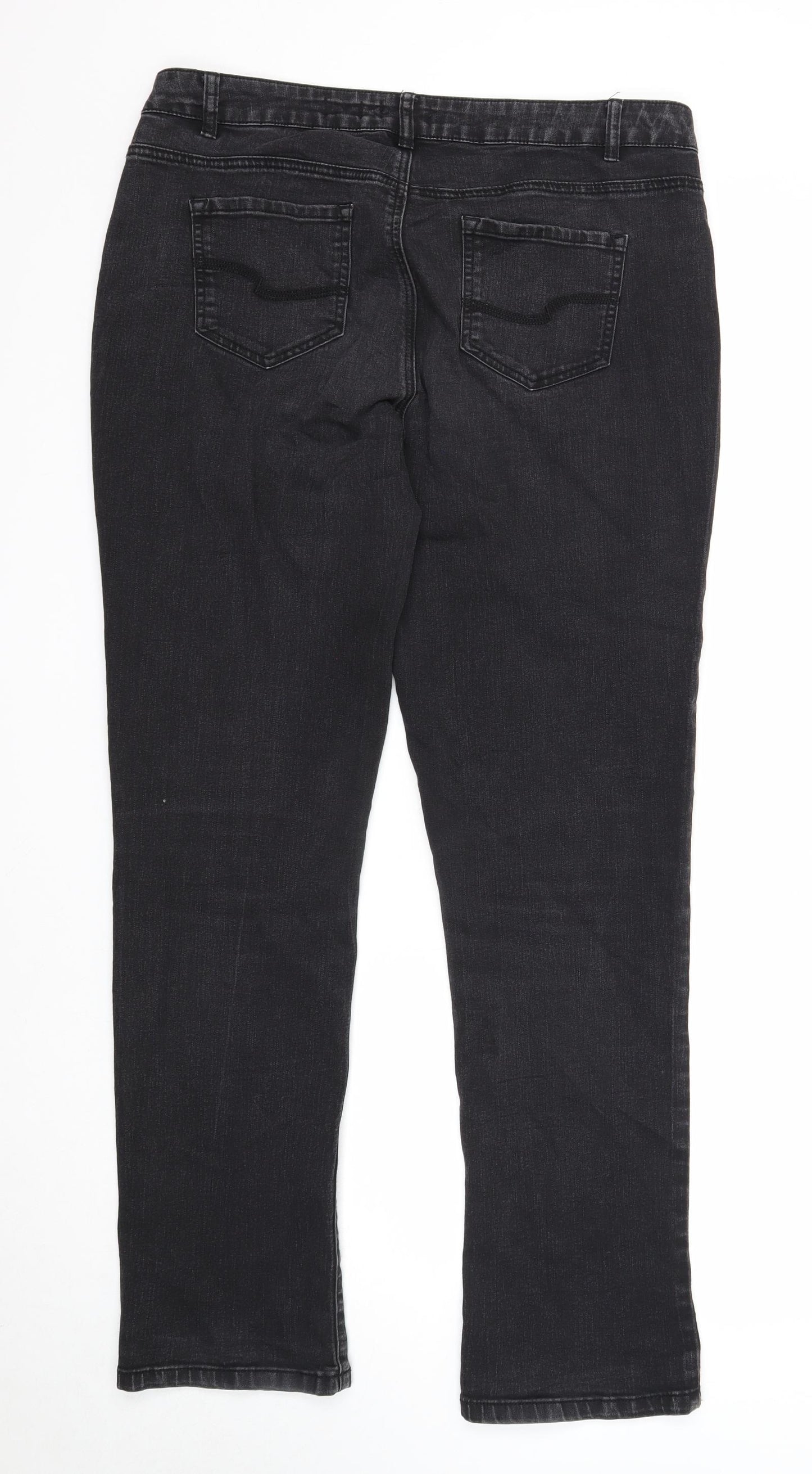 TU Womens Black Cotton Straight Jeans Size 16 Regular Zip