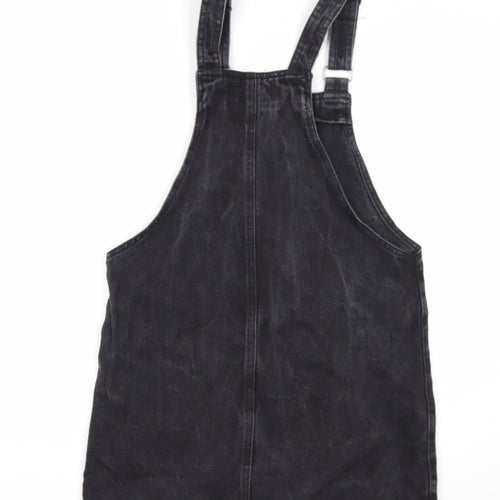 New Look Womens Black Cotton Pinafore/Dungaree Dress Size 8 Square Neck Button