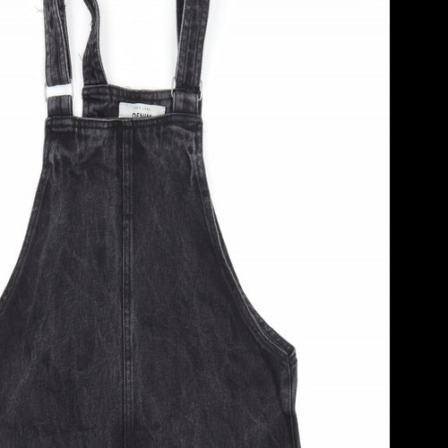 New Look Womens Black Cotton Pinafore/Dungaree Dress Size 8 Square Neck Button