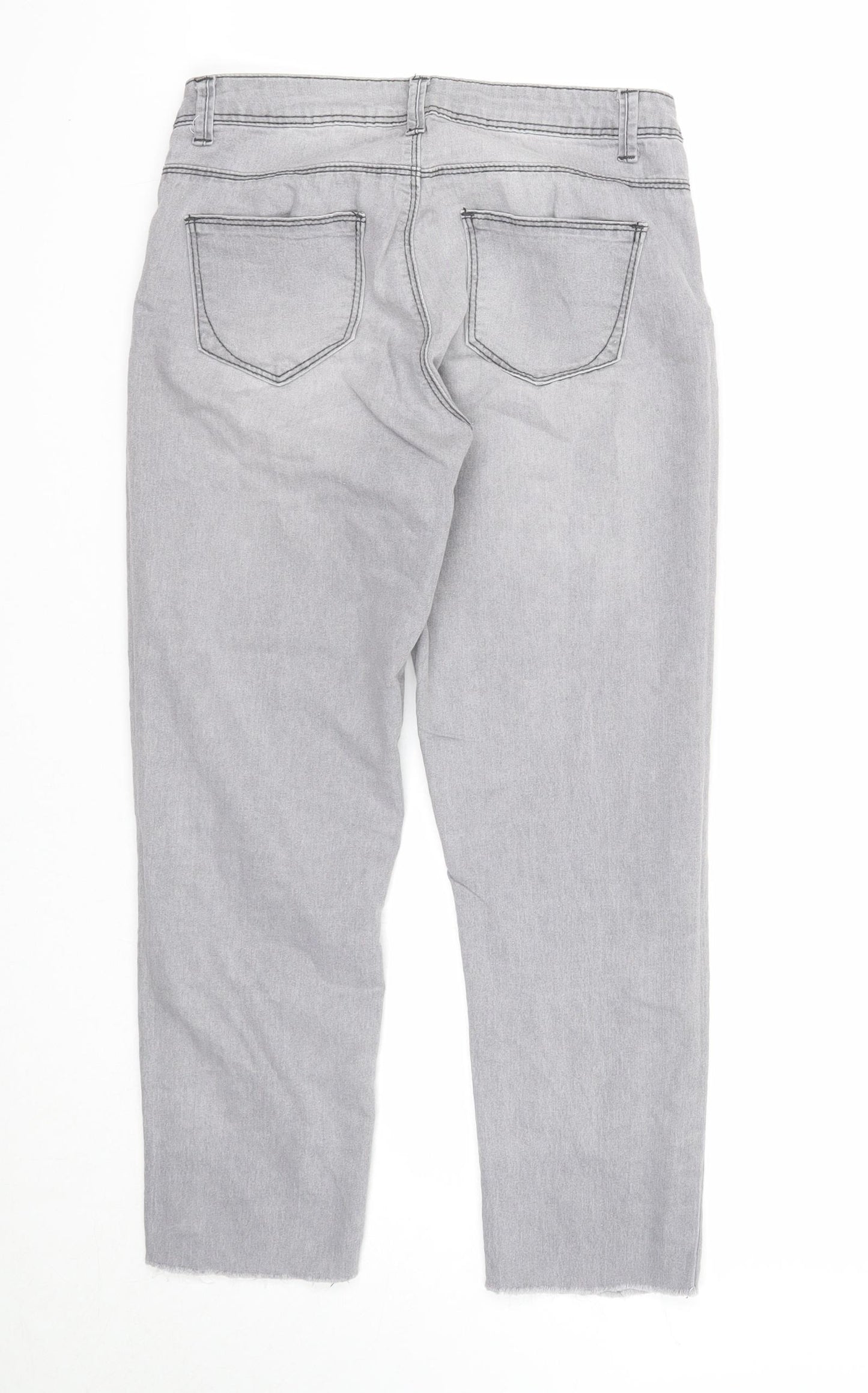 Denim & Co. Womens Grey Cotton Straight Jeans Size 6 Regular Zip - Distressed Hems