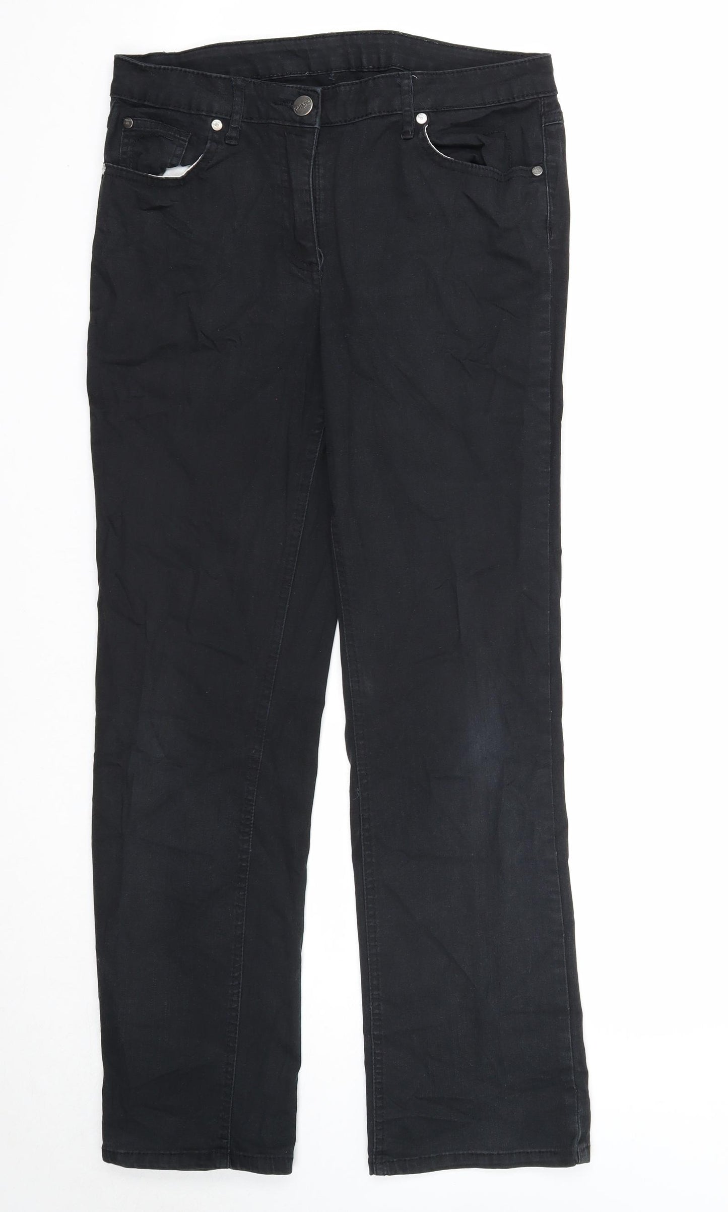 Papaya Womens Black Cotton Straight Jeans Size 12 Regular Zip