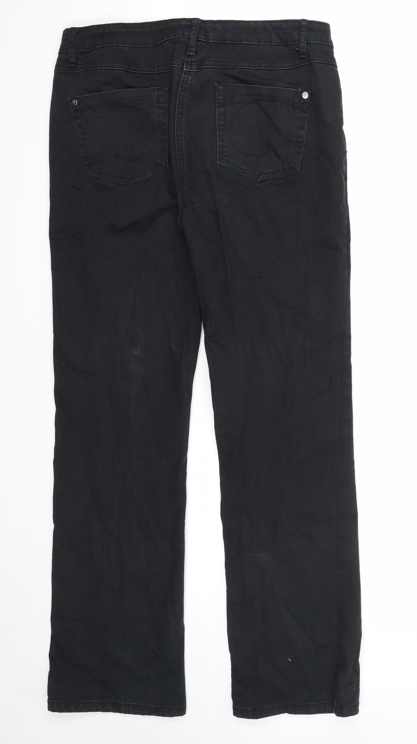 Papaya Womens Black Cotton Straight Jeans Size 12 Regular Zip