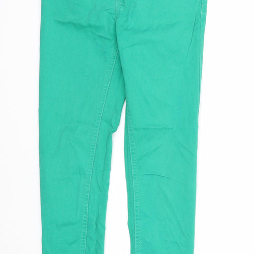Miss Selfridge Womens Green Cotton Skinny Jeans Size 6 Regular Zip - Distressed Hems