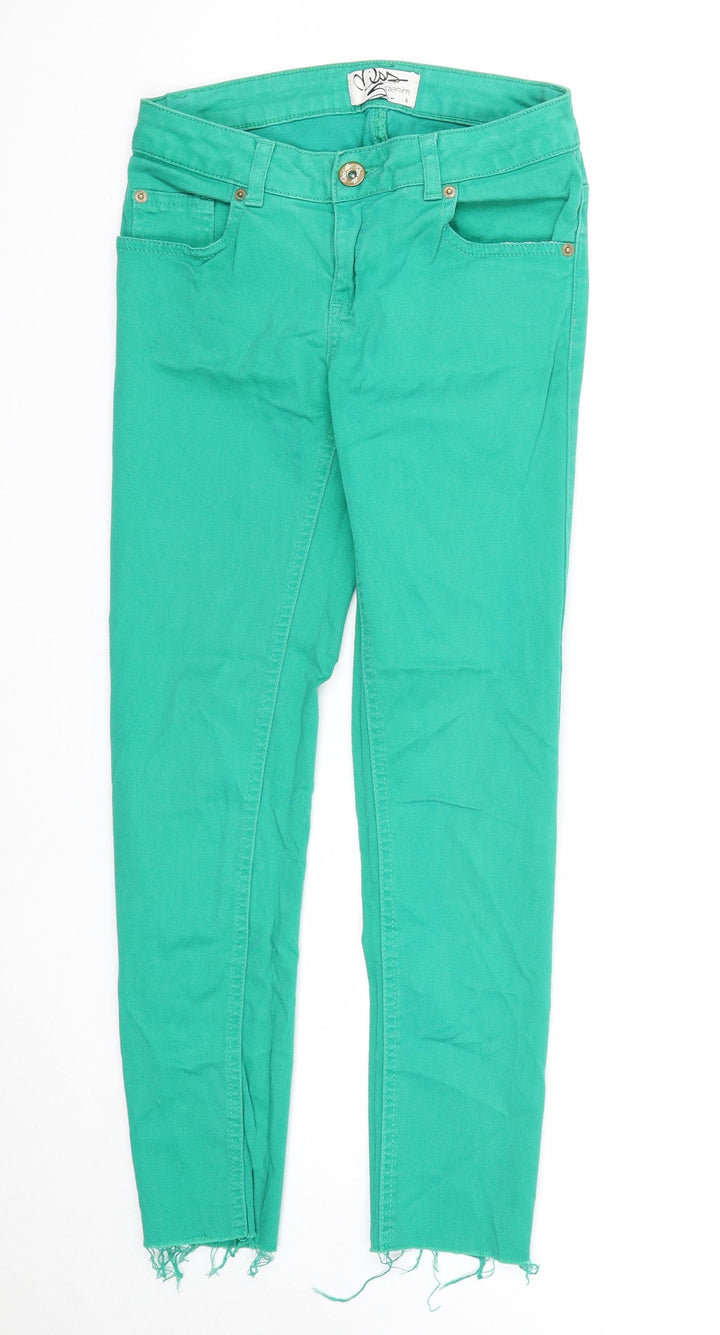 Miss Selfridge Womens Green Cotton Skinny Jeans Size 6 Regular Zip - Distressed Hems