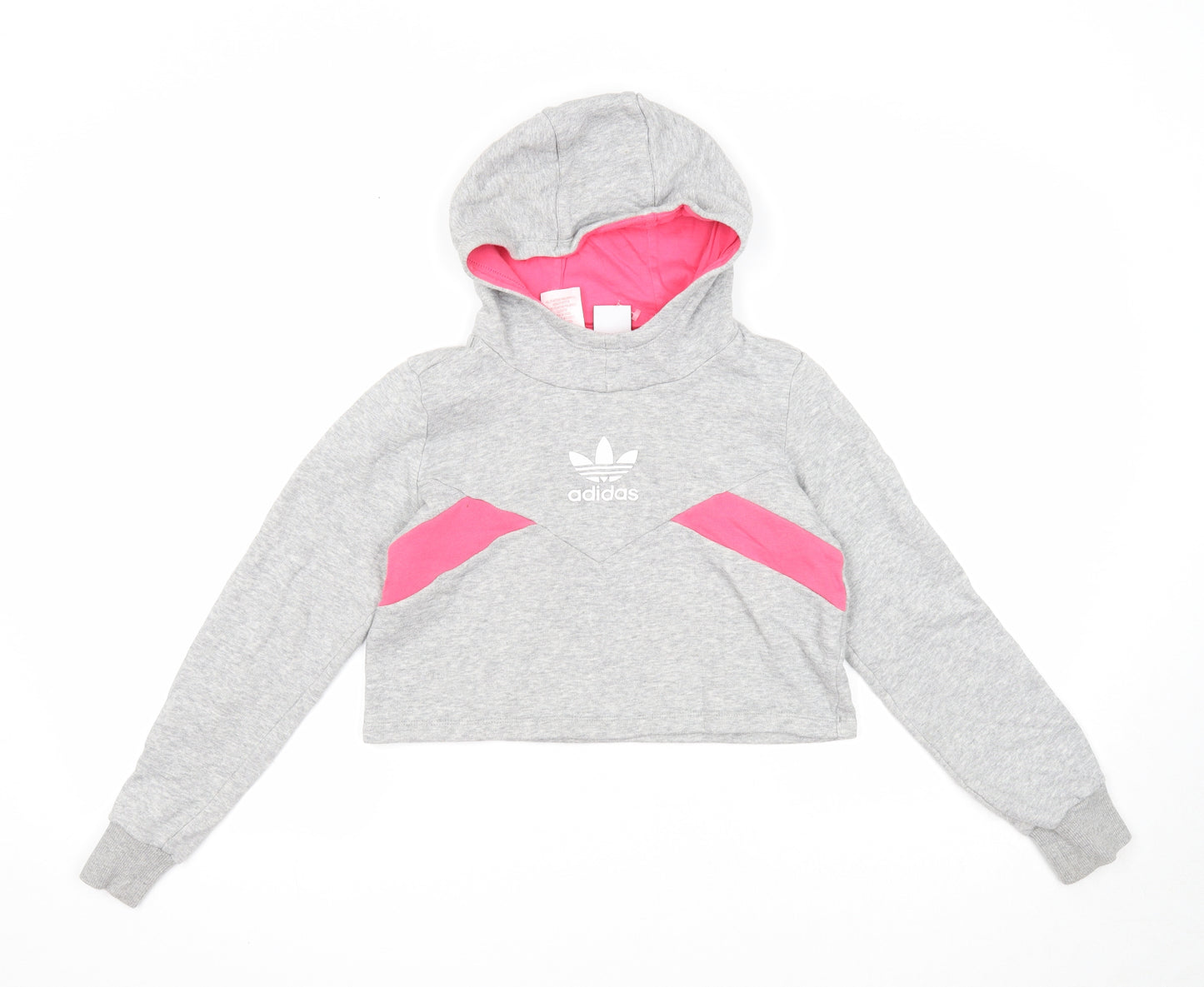 adidas Girls Grey Cotton Pullover Hoodie Size 9-10 Years Pullover