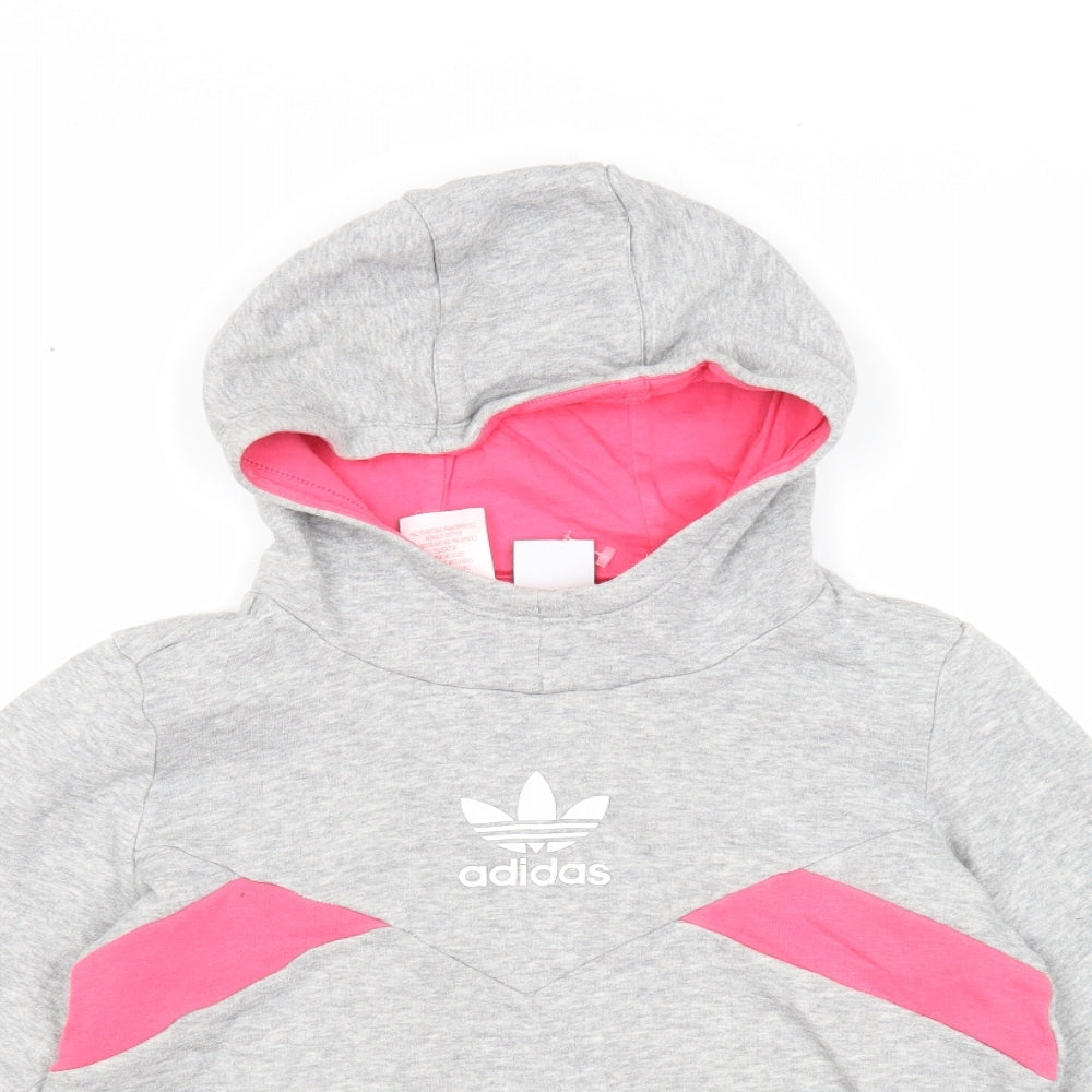 adidas Girls Grey Cotton Pullover Hoodie Size 9-10 Years Pullover