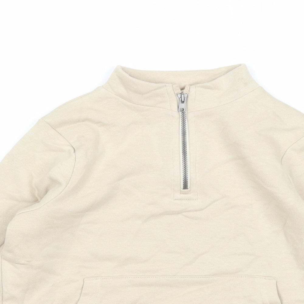 Marks and Spencer Boys Beige Cotton Pullover Sweatshirt Size 6-7 Years Zip