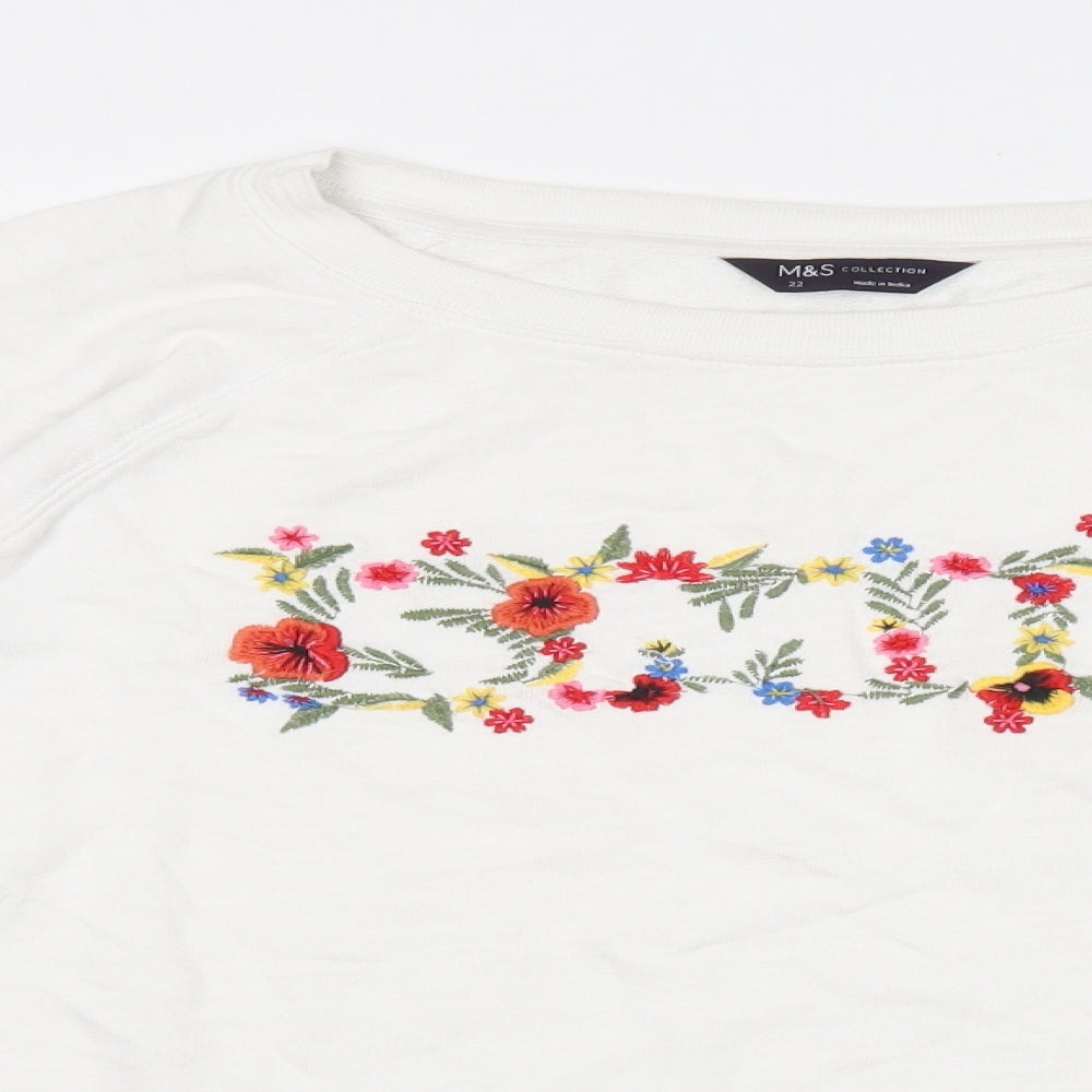 Marks and Spencer Womens White Floral Cotton Pullover Sweatshirt Size 22 Pullover - Smile