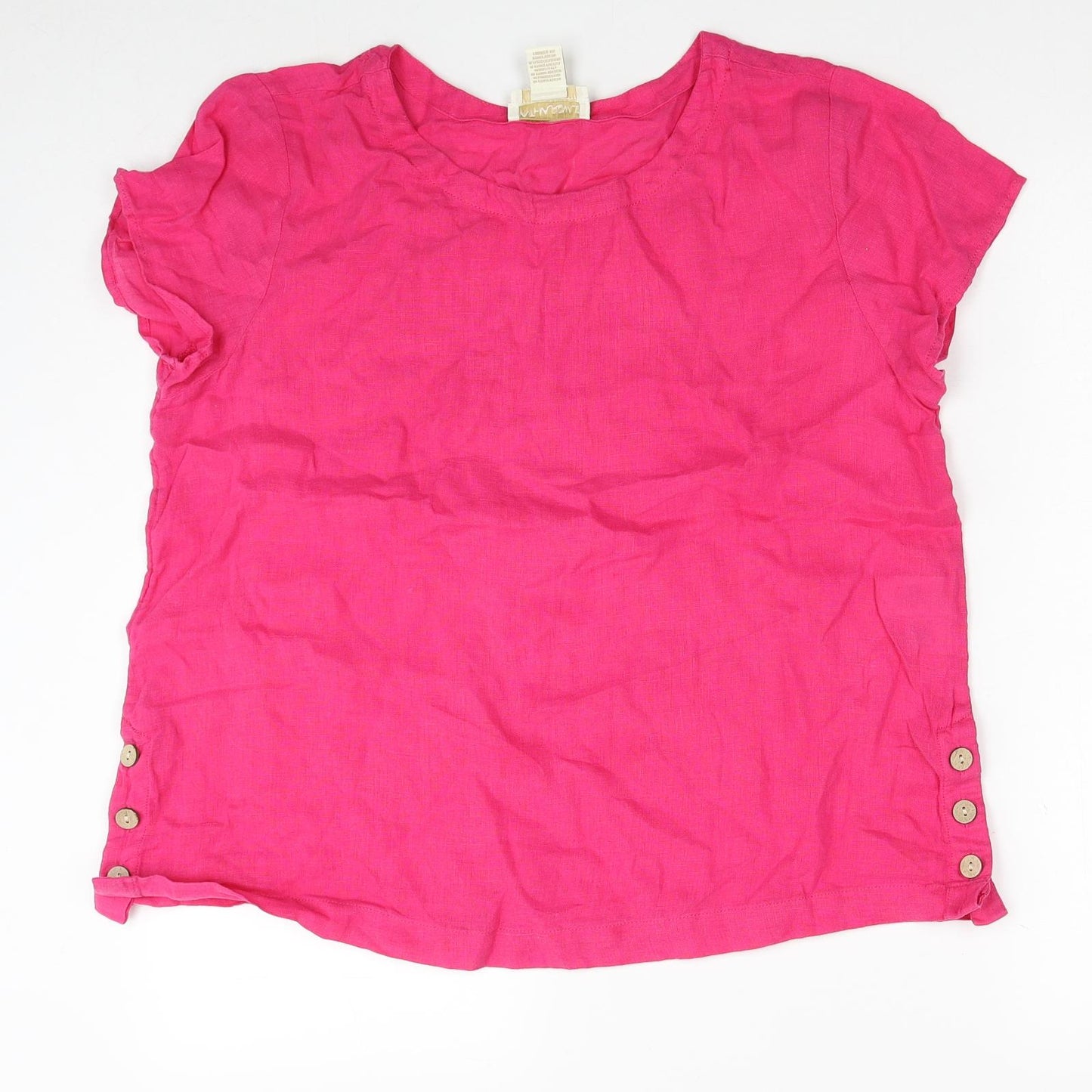 Cynthia Rowley Womens Pink Linen Basic T-Shirt Size L Round Neck