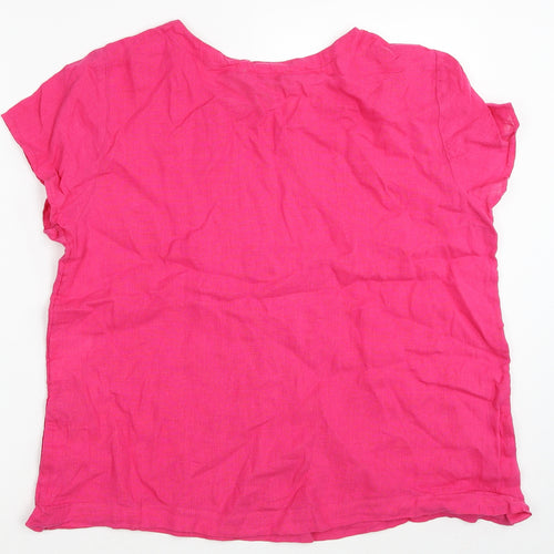 Cynthia Rowley Womens Pink Linen Basic T-Shirt Size L Round Neck