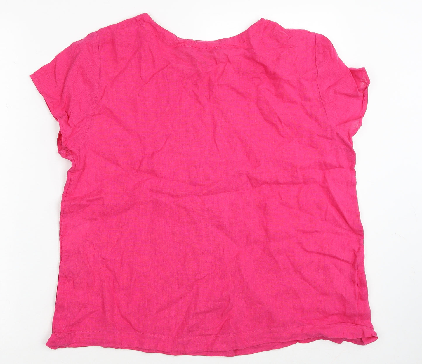 Cynthia Rowley Womens Pink Linen Basic T-Shirt Size L Round Neck