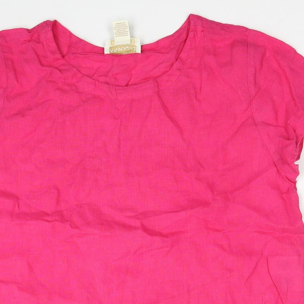 Cynthia Rowley Womens Pink Linen Basic T-Shirt Size L Round Neck