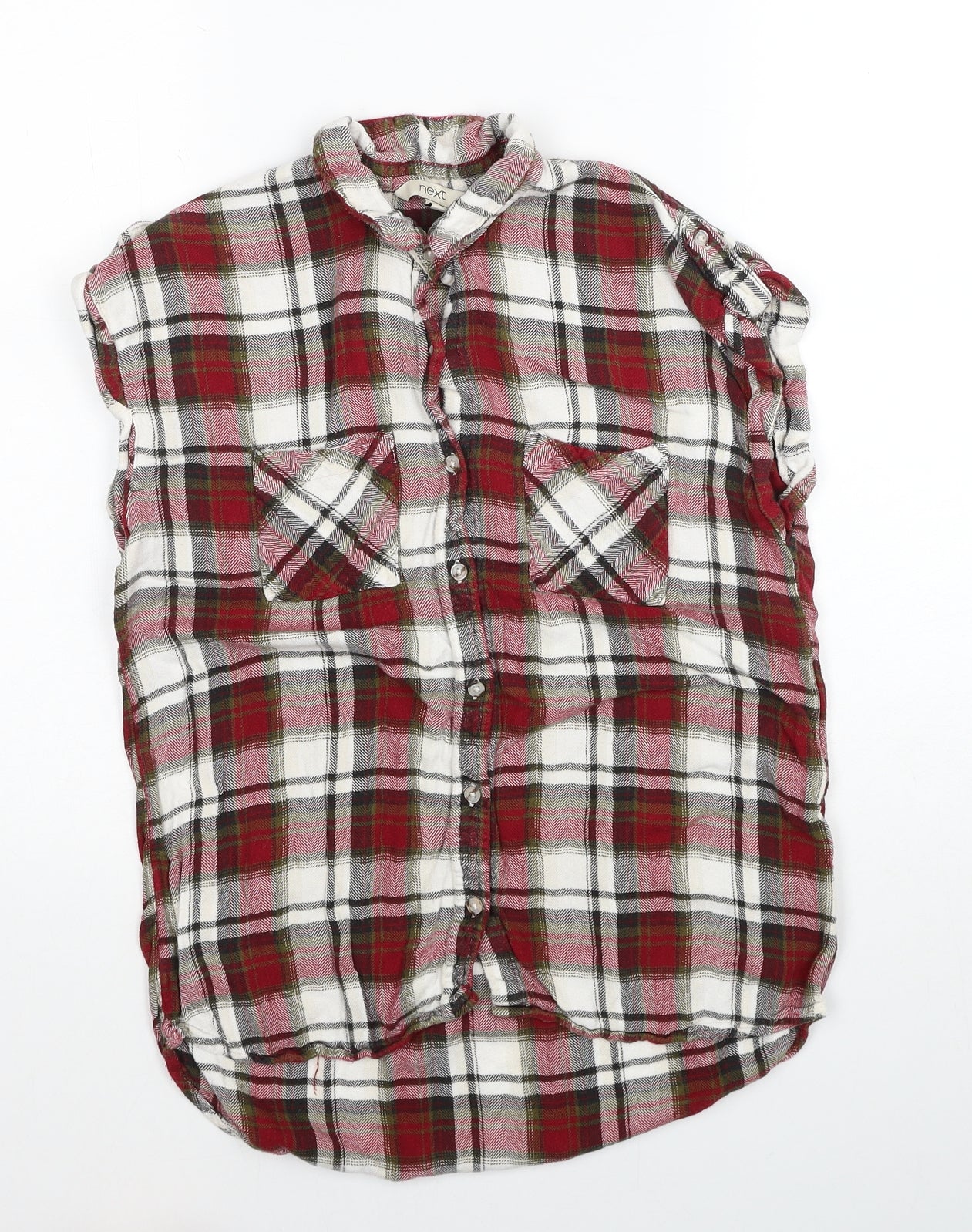 NEXT Womens Red Plaid Viscose Basic Button-Up Size 10 Collared