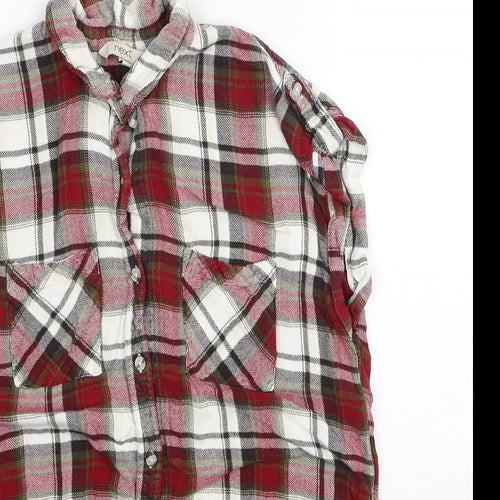 NEXT Womens Red Plaid Viscose Basic Button-Up Size 10 Collared