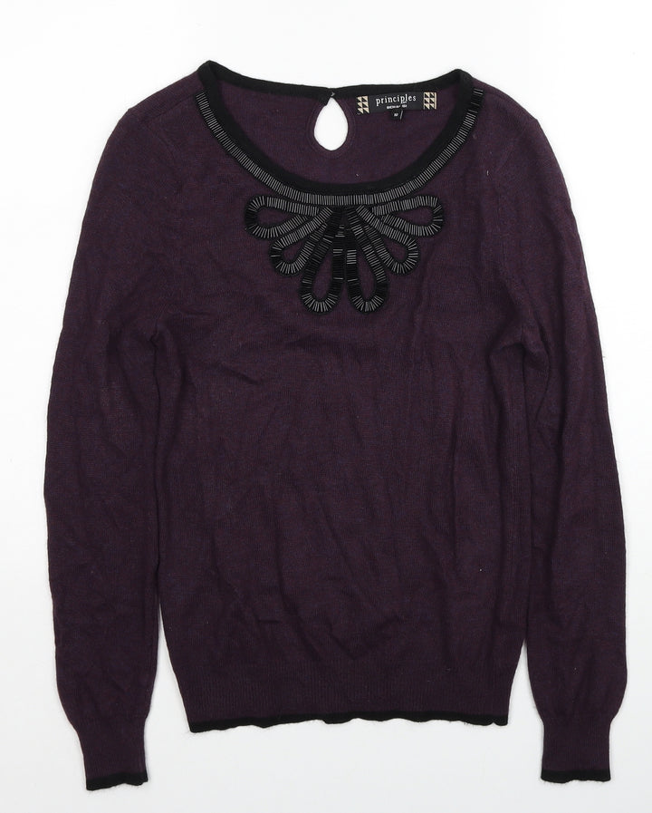Principles Womens Purple Scoop Neck Acrylic Pullover Jumper Size 10