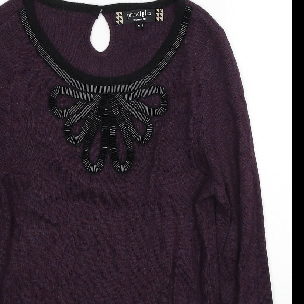 Principles Womens Purple Scoop Neck Acrylic Pullover Jumper Size 10