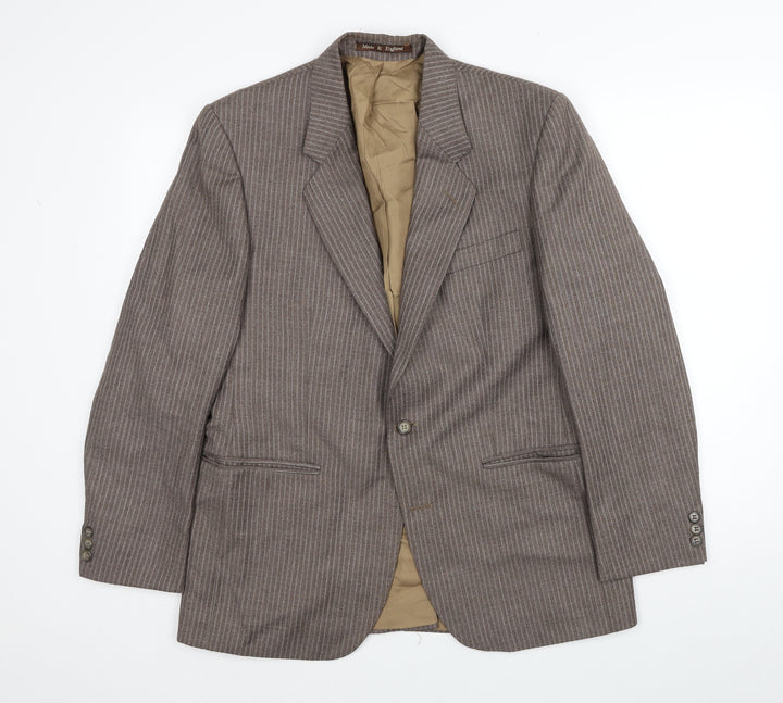 Burton Mens Brown Striped Wool Jacket Blazer Size 36 Regular