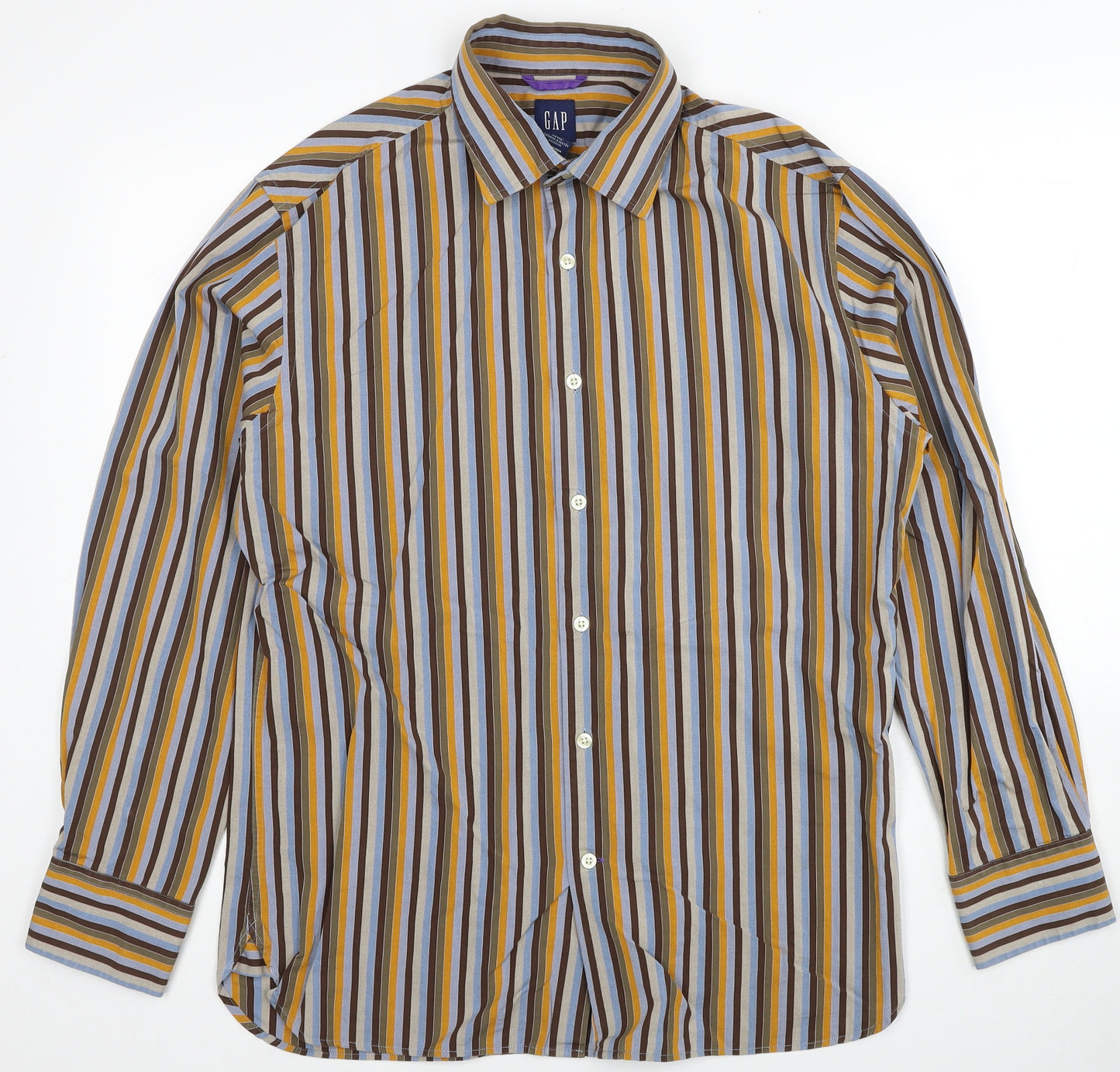 Gap Mens Multicoloured Striped Cotton Button-Up Size L Collared Button