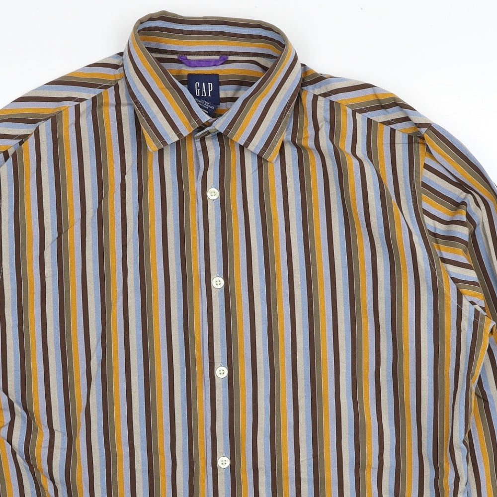 Gap Mens Multicoloured Striped Cotton Button-Up Size L Collared Button