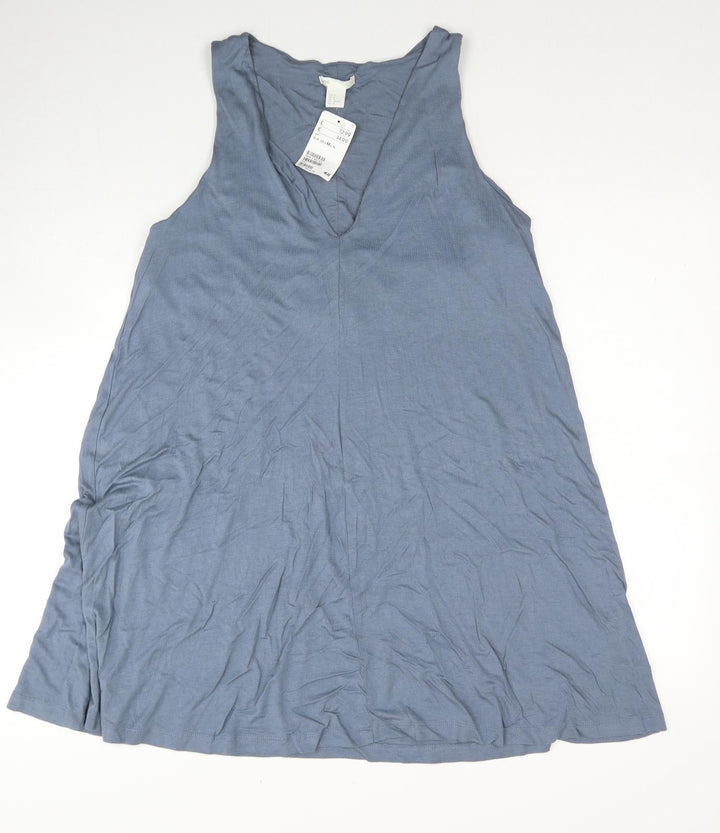 H&M Womens Blue Viscose A-Line Size M V-Neck Pullover