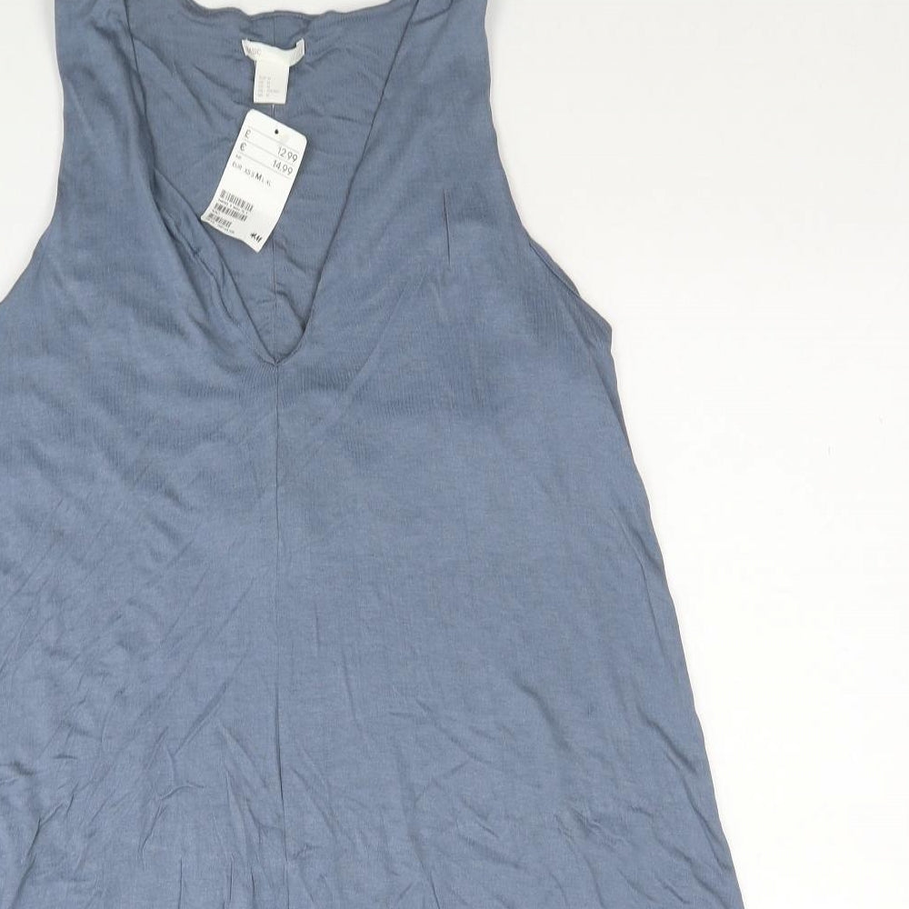H&M Womens Blue Viscose A-Line Size M V-Neck Pullover