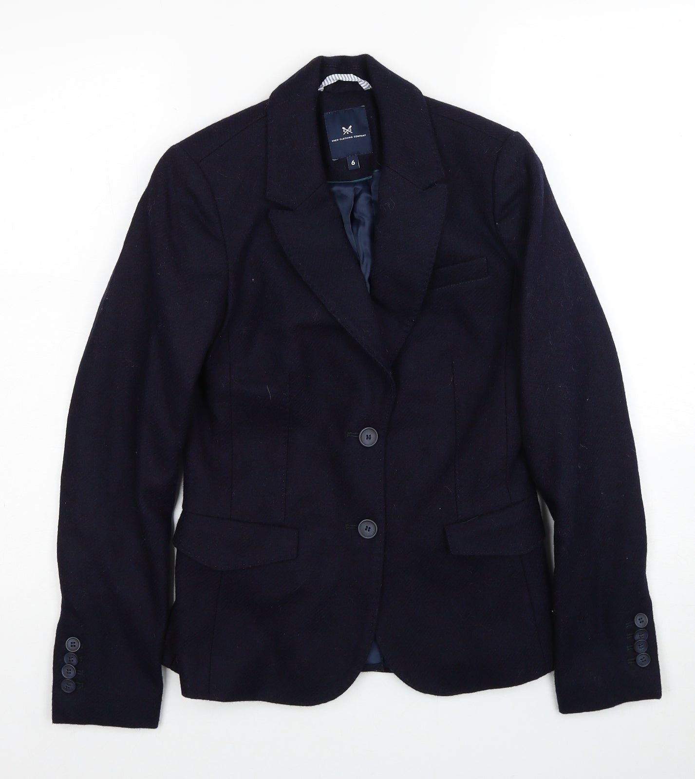 Crew Clothing Womens Blue Wool Jacket Blazer Size 6