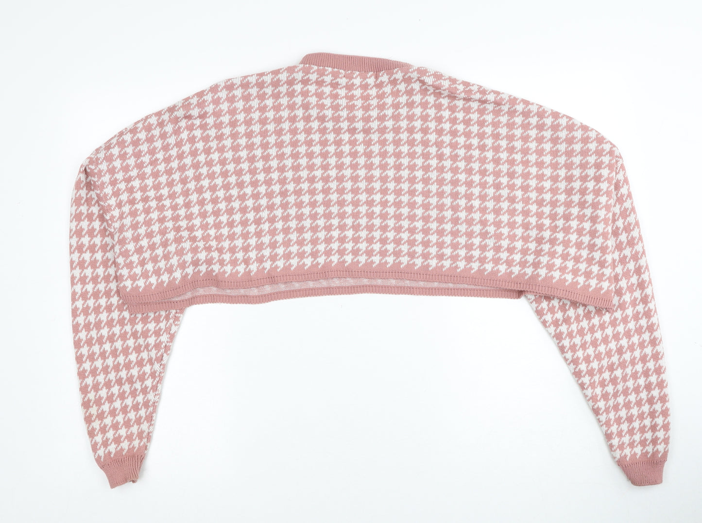 Stylewise Womens Pink Round Neck Herringbone Acrylic Pullover Jumper Size M - Cropped, Size M/L