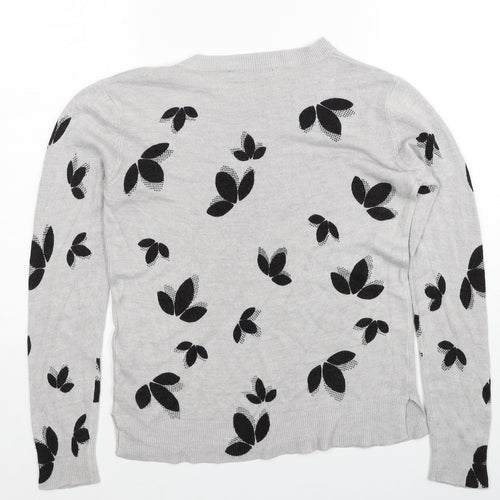 Marks and Spencer Womens Grey Round Neck Geometric Acrylic Pullover Jumper Size 10