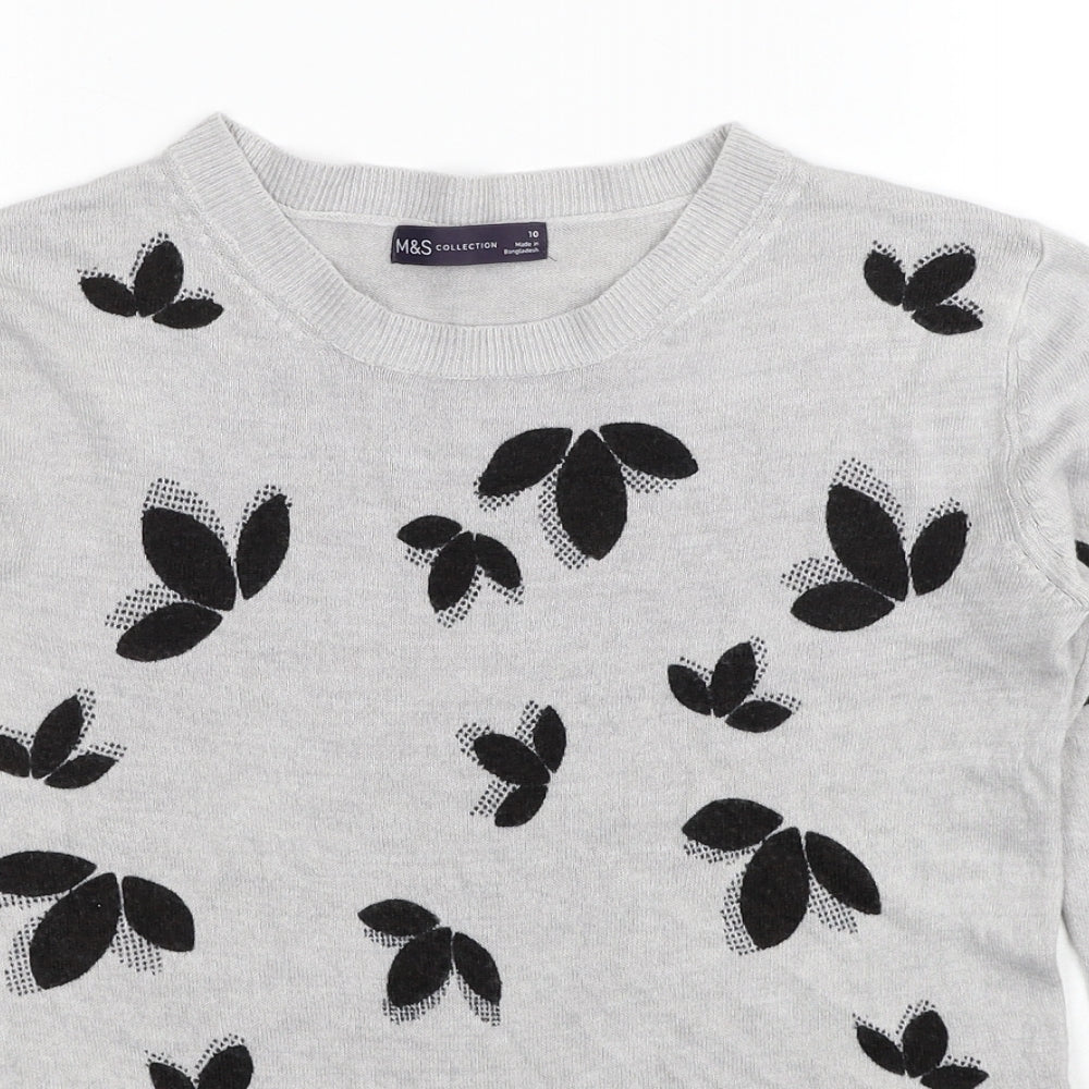 Marks and Spencer Womens Grey Round Neck Geometric Acrylic Pullover Jumper Size 10