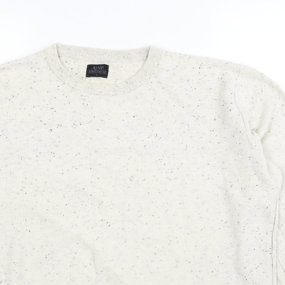 Matalan Mens Ivory Round Neck Cotton Pullover Jumper Size L Long Sleeve