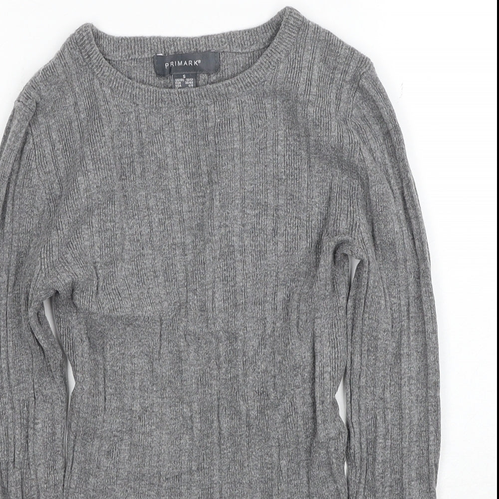 Primark Womens Grey Round Neck Viscose Pullover Jumper Size 10 - Size 10-12