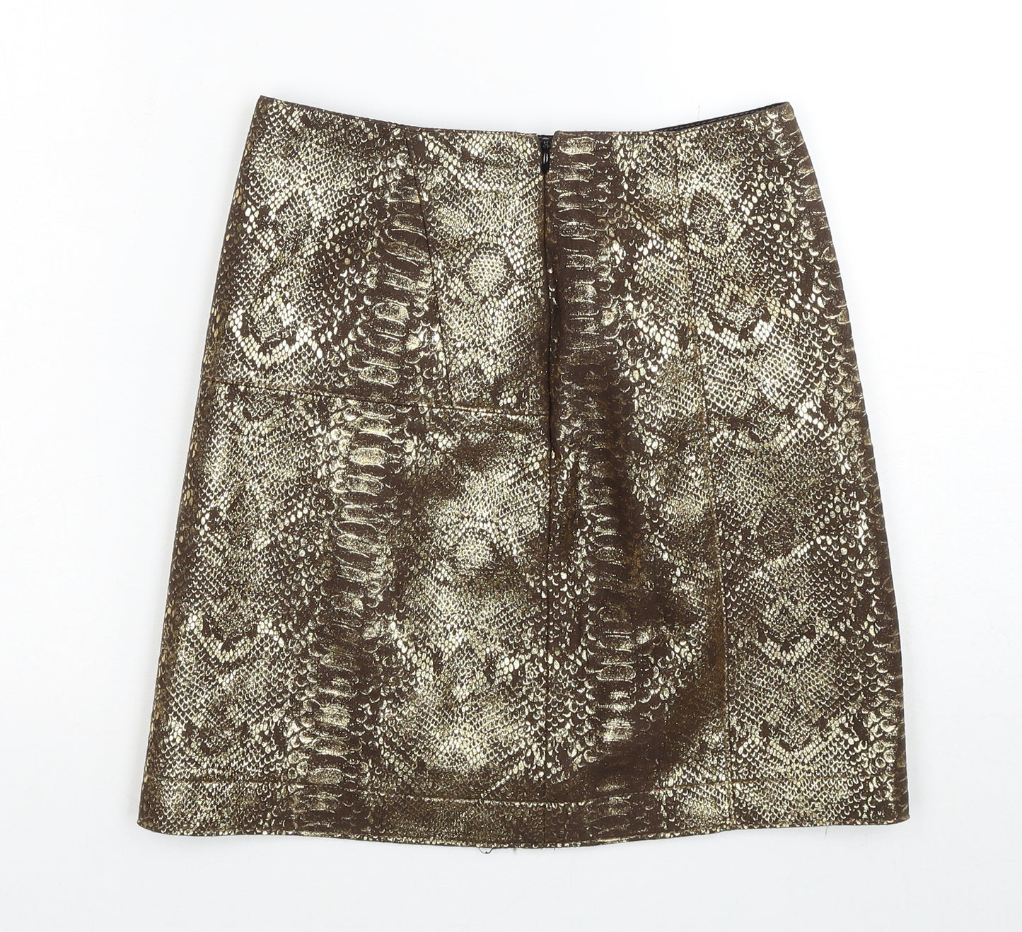 River Island Womens Gold Animal Print Polyester A-Line Skirt Size 6 Zip - Snakeskin Pattern