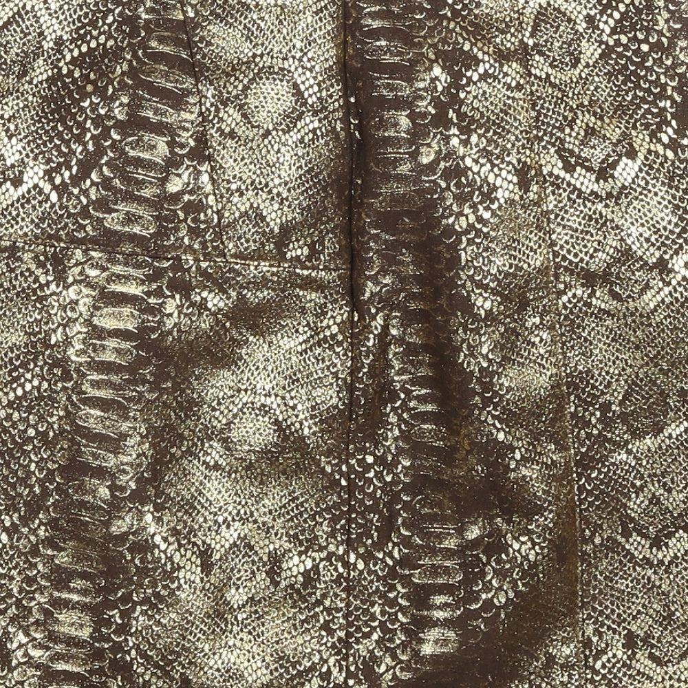 River Island Womens Gold Animal Print Polyester A-Line Skirt Size 6 Zip - Snakeskin Pattern