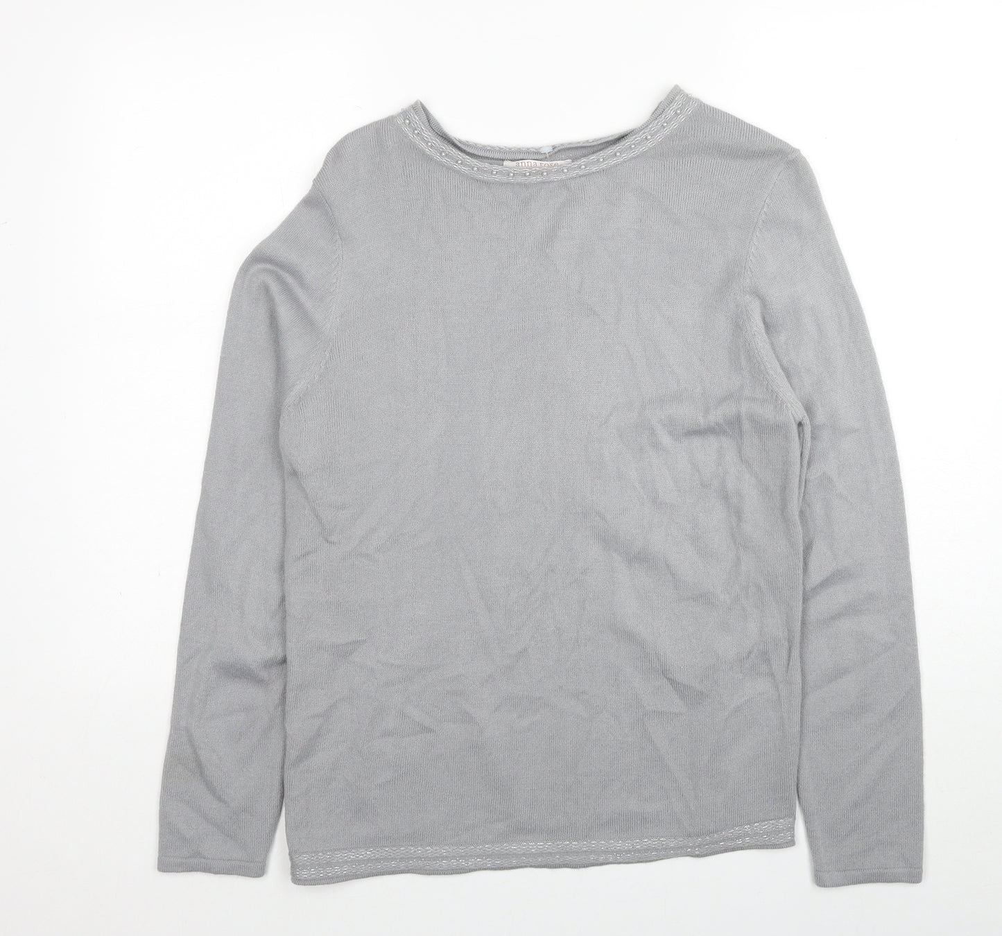 Anna Rose Womens Grey Round Neck Acrylic Pullover Jumper Size L