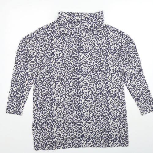 Phase Eight Womens Blue Mock Neck Animal Print Viscose Pullover Jumper Size 12 - Leopard Pattern