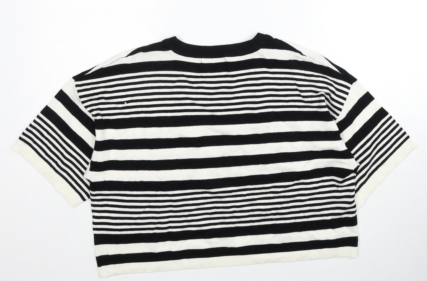 Primark Womens Black Round Neck Striped Viscose Pullover Jumper Size 12 - Cropped, Size 12-14