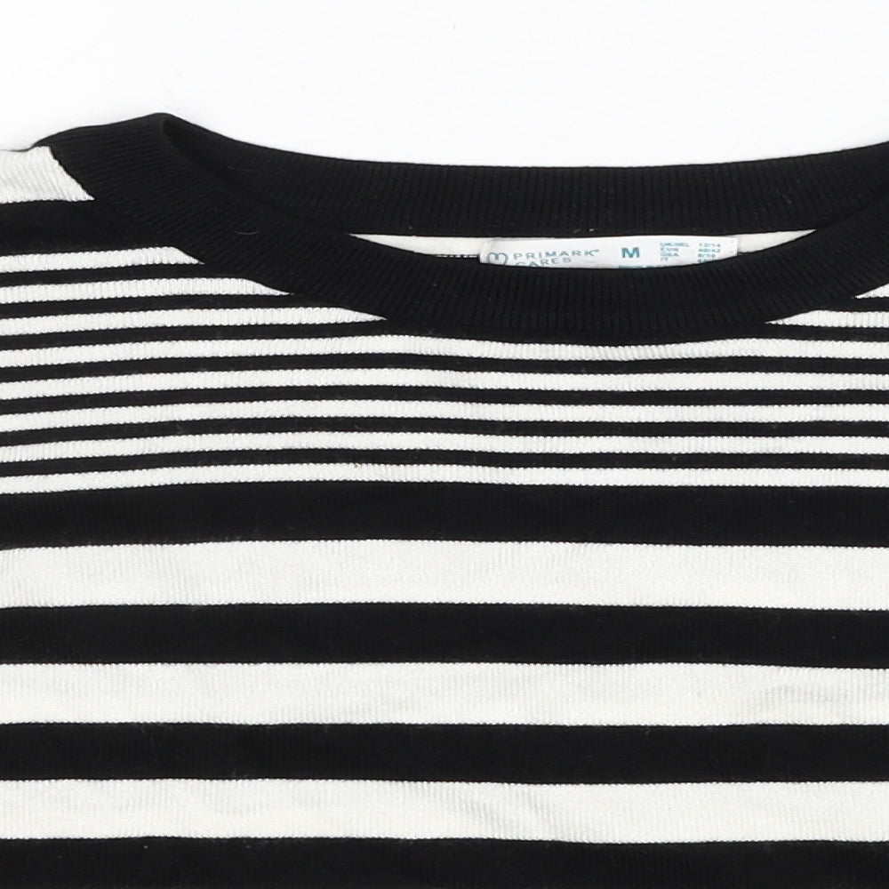 Primark Womens Black Round Neck Striped Viscose Pullover Jumper Size 12 - Cropped, Size 12-14